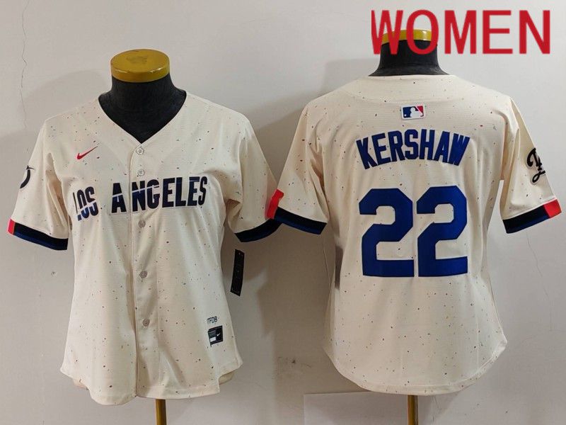 Women Los Angeles Dodgers 22 Kershaw Cream Fashion Nike Game MLB Jersey style 701